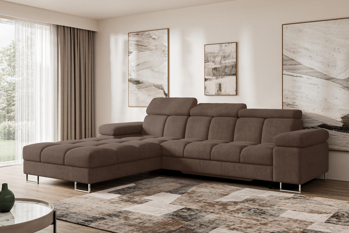 ECKSOFA mit Schlaffunktion Ottomane Links COMA L 271x203x79 Braun Velours - Braun, Holzwerkstoff/Textil (271/203cm) - ALTDECOR