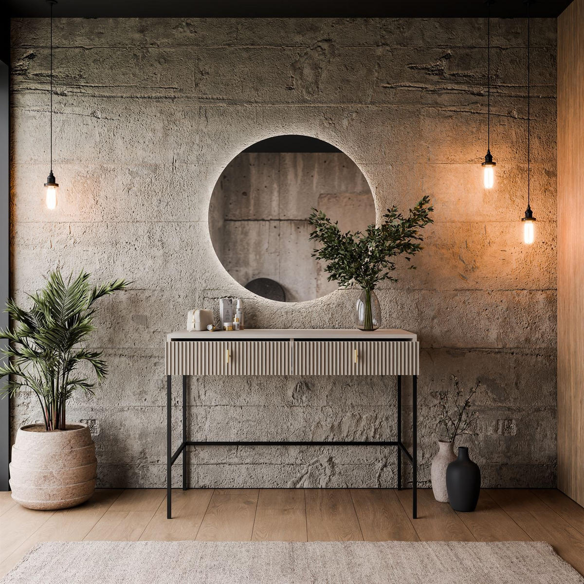 FRISIERTISCH MIDNIGHT auf Gestell mit Spiegel und LED-Beleuchtung kaschmir - Kaschmir/Schwarz, Holzwerkstoff (104/77/50cm) - Lookway