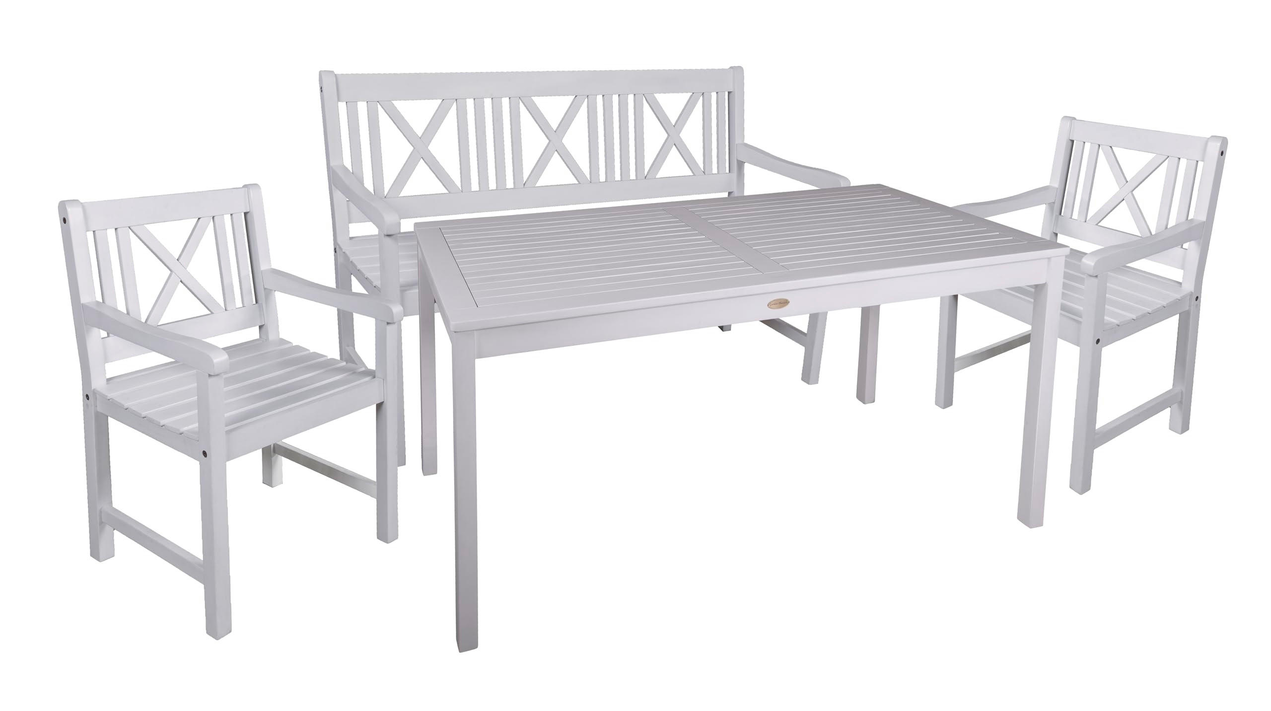 GARTEN-SITZGRUPPE Lyon 4-teilig Gartenmöbel-Set - Weiß, Holz - DELUKE