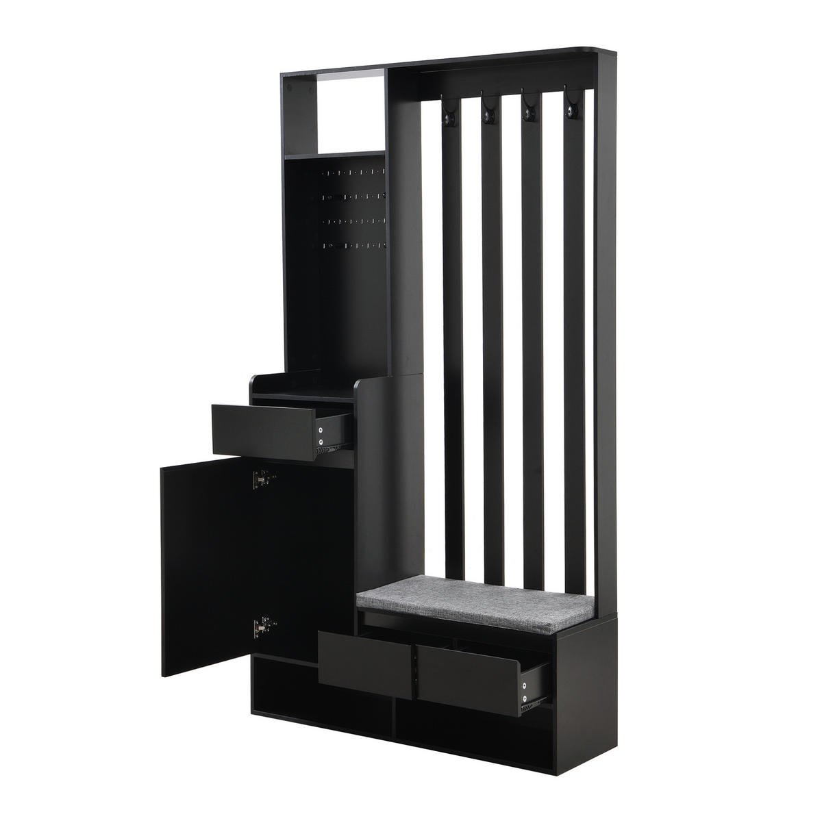 GARDEROBE 100/180/35 cm Schwarz aus MDF mit Sitzbank und Stecktafel - Schwarz, Holzwerkstoff (35/180/100cm) - OKMYHOME