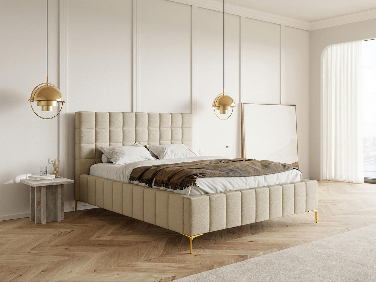 POLSTERBETT Szejlo Beige Chenille 180 cm - Beige/Goldfarben, Textil/Metall (180/200cm) - Selsey