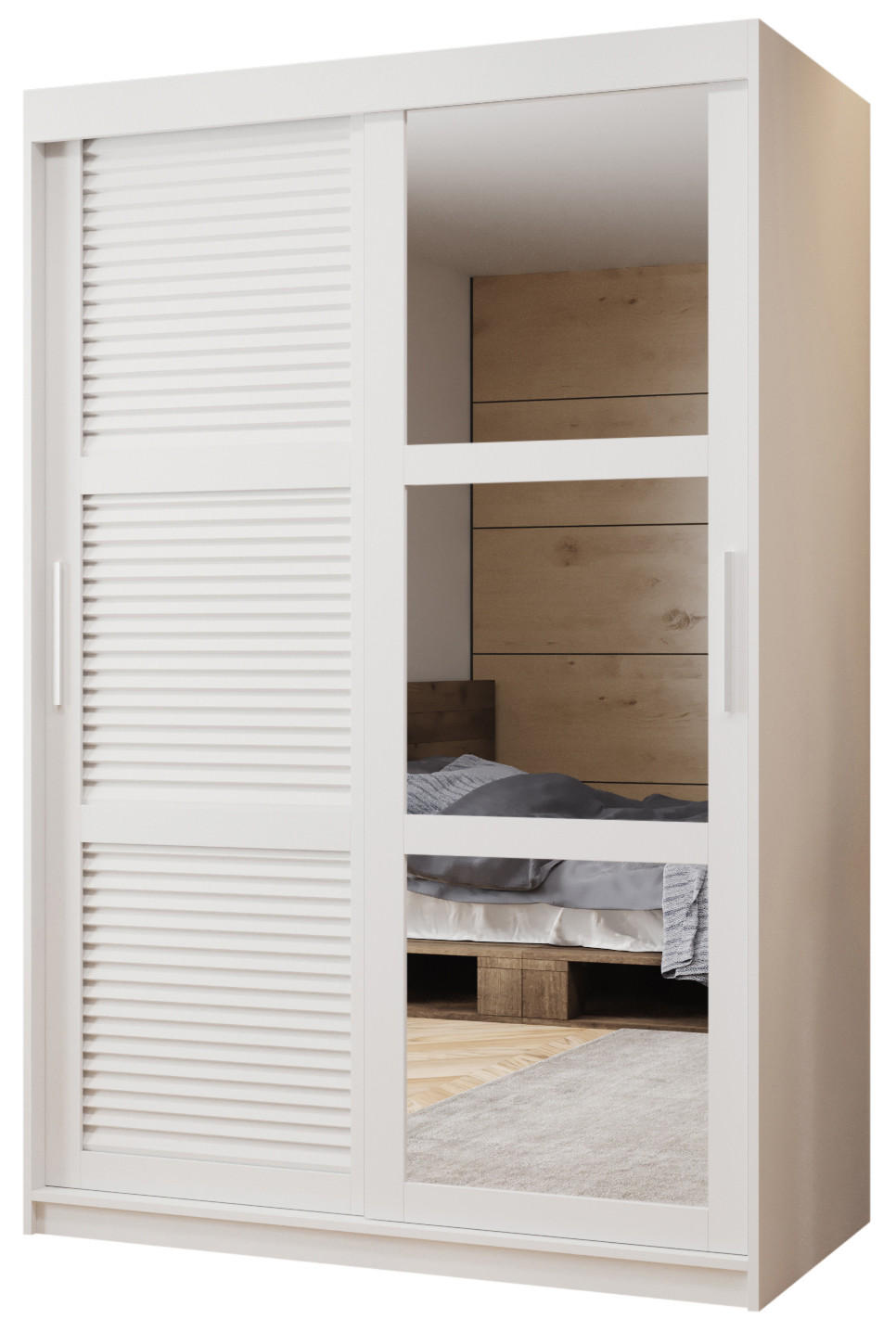 SCHWEBETÜRENSCHRANK 200/120/62 2-türig - Silberfarben/Weiß, Holz/Kunststoff (120/200/62cm) - MÖBEL KRYSPOL