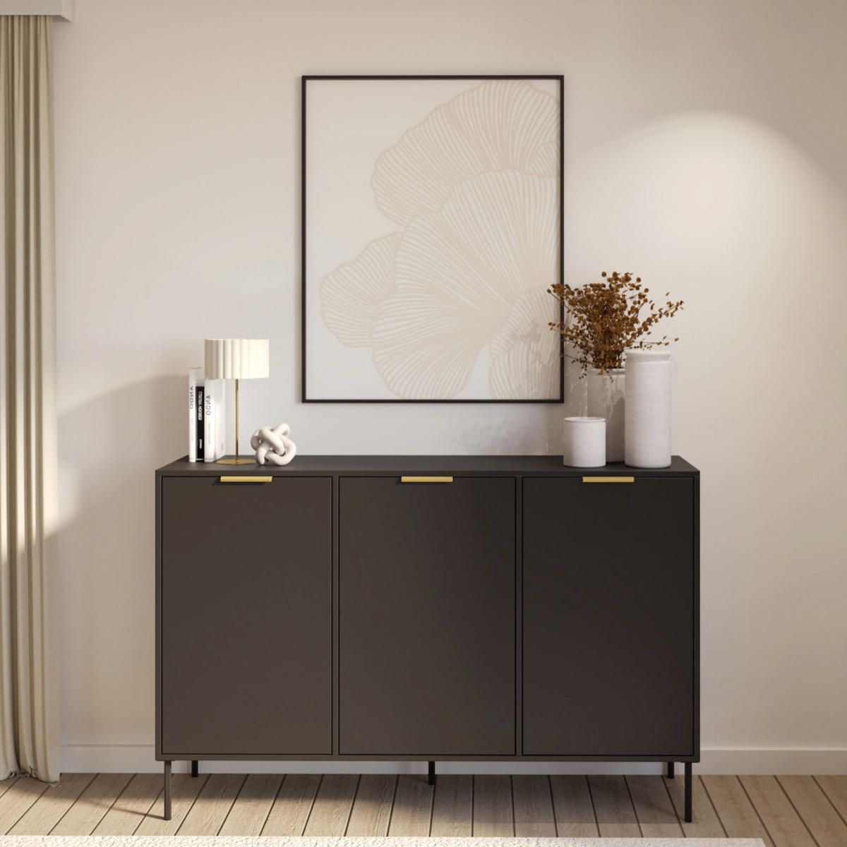 SIDEBOARD Vena Schwarz 150 cm - Goldfarben/Schwarz, Holzwerkstoff/Kunststoff (150/86/40cm) - Selsey