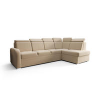 ECKSOFA KONGO RBN11, Eckcouch in L-Form mit Schlaffunktion, Farbe: Beige, Velourstoff, Ottomane Rechts - Beige, Textil (304/180cm) - O-Sofa