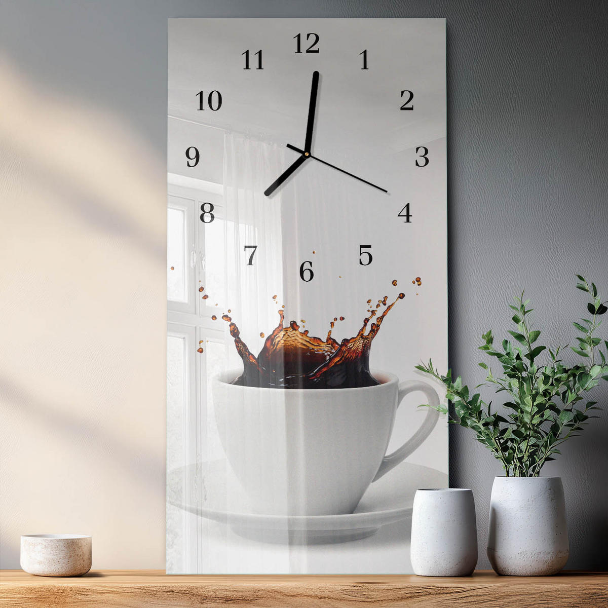 WANDUHR 60x30 cm - Blumen - Weiß, Glas (30/60/0.4cm) - TULUP