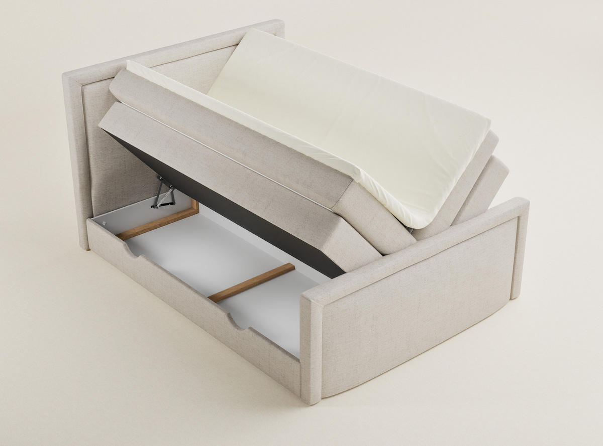 BOXSPRINGBETT Fresco 160/200 cm, in Beige, Bettkasten, Matratze, Topper - Beige/Schwarz, Holz/Holzwerkstoff (160/200cm) - Maison de Reve