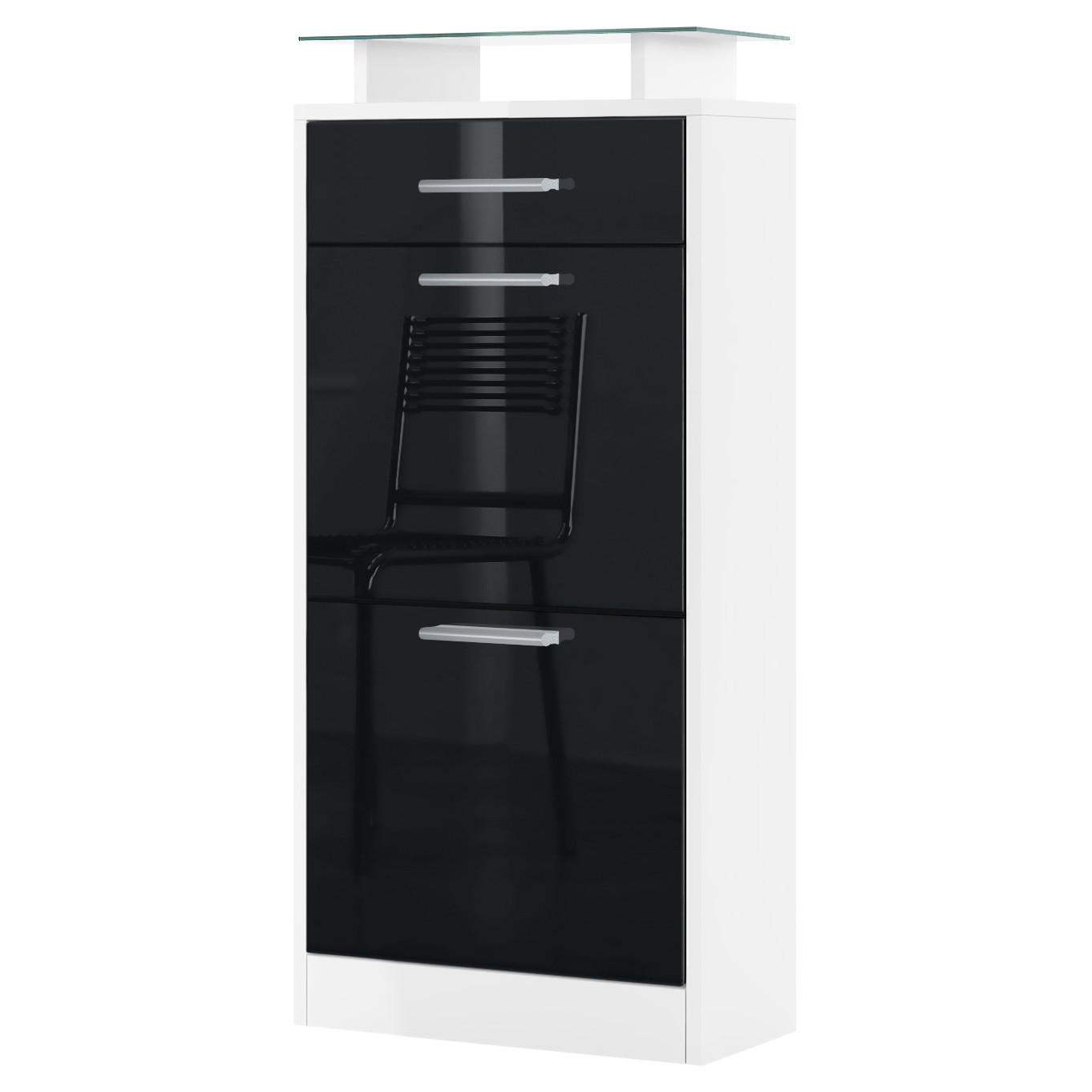 Vladon Schuhschrank Schwarz Hochglanz 46x104x23 cm