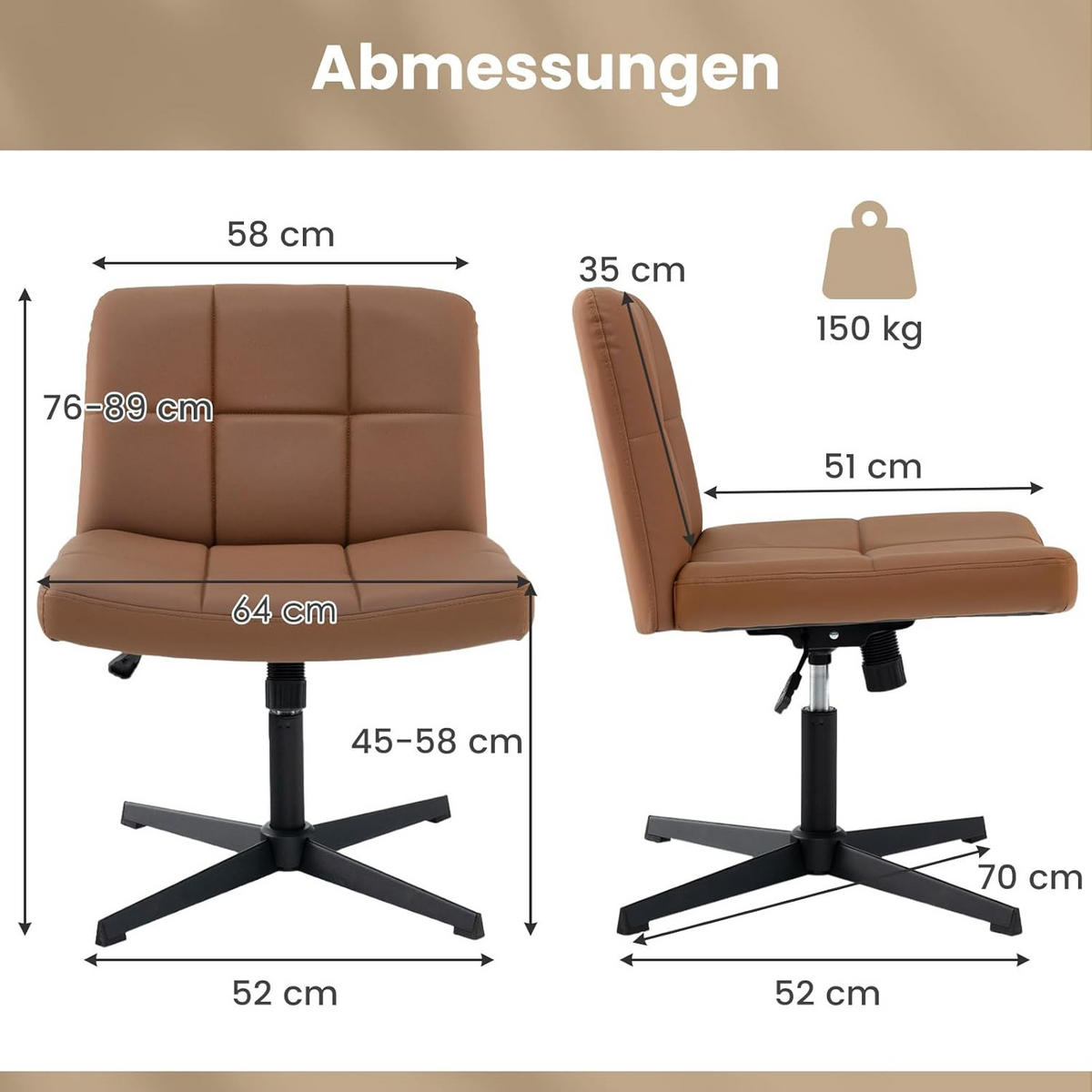 KONTORSTOL Brun - Brun, Plast (69/89/64cm) - COSTWAY