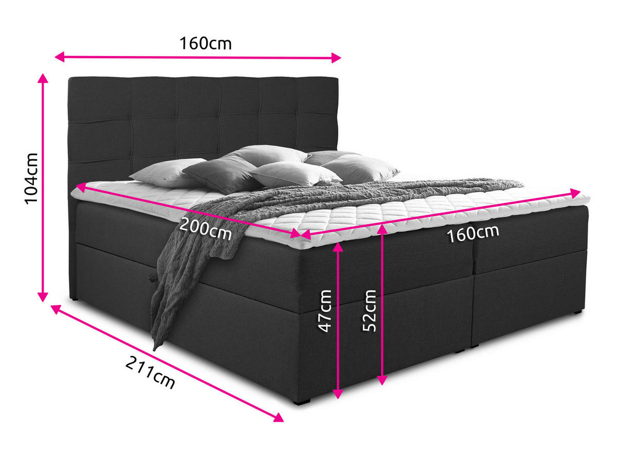 BOXBETT Best - 160x200 - pink (Inari 52, Webstoff) - Pink/Schwarz, Holz/Holzwerkstoff (160/200cm) - Sofnet