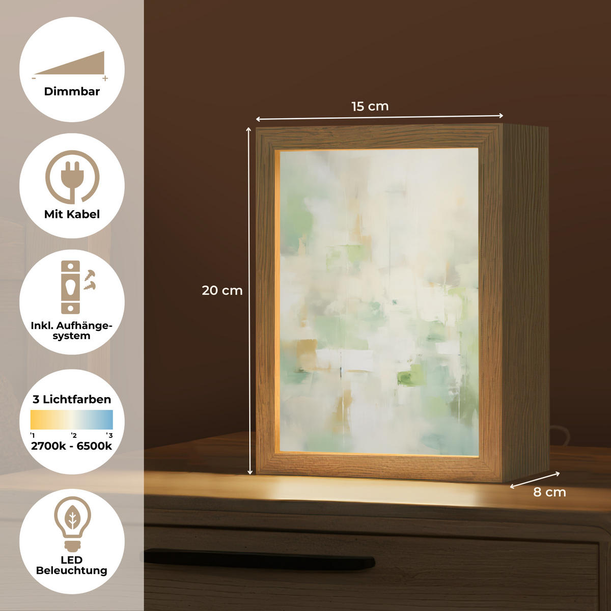 STOLNÍ LAMPA Abstraktní - Umění - Bílá - Zelená - Moderní 15x20 cm - modrá, kompozitní dřevo (8/15/20cm) - OnlyWow