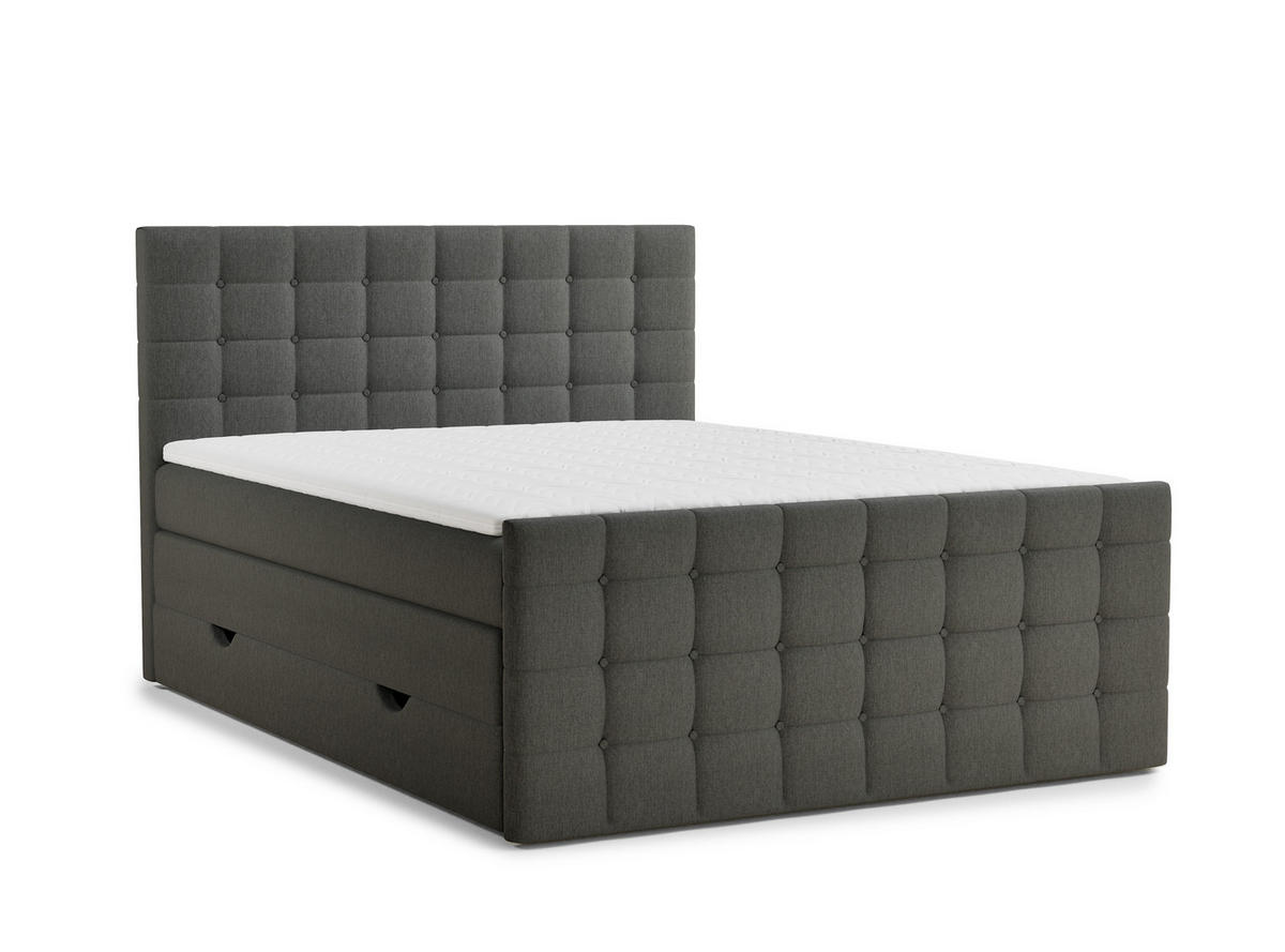 BOXSPRINGBETT Tasca 160/200 cm, in Graphit, Bettkasten, Matratze, Topper - Schwarz/Graphitfarben, Holz/Holzwerkstoff (160/200cm) - Maison de Reve