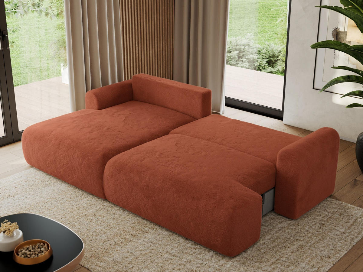 ECKSCHLAFSOFA TONO L Orange Plüsch - links - Schwarz/Orange, Kunststoff/Textil (260/150cm) - MKS