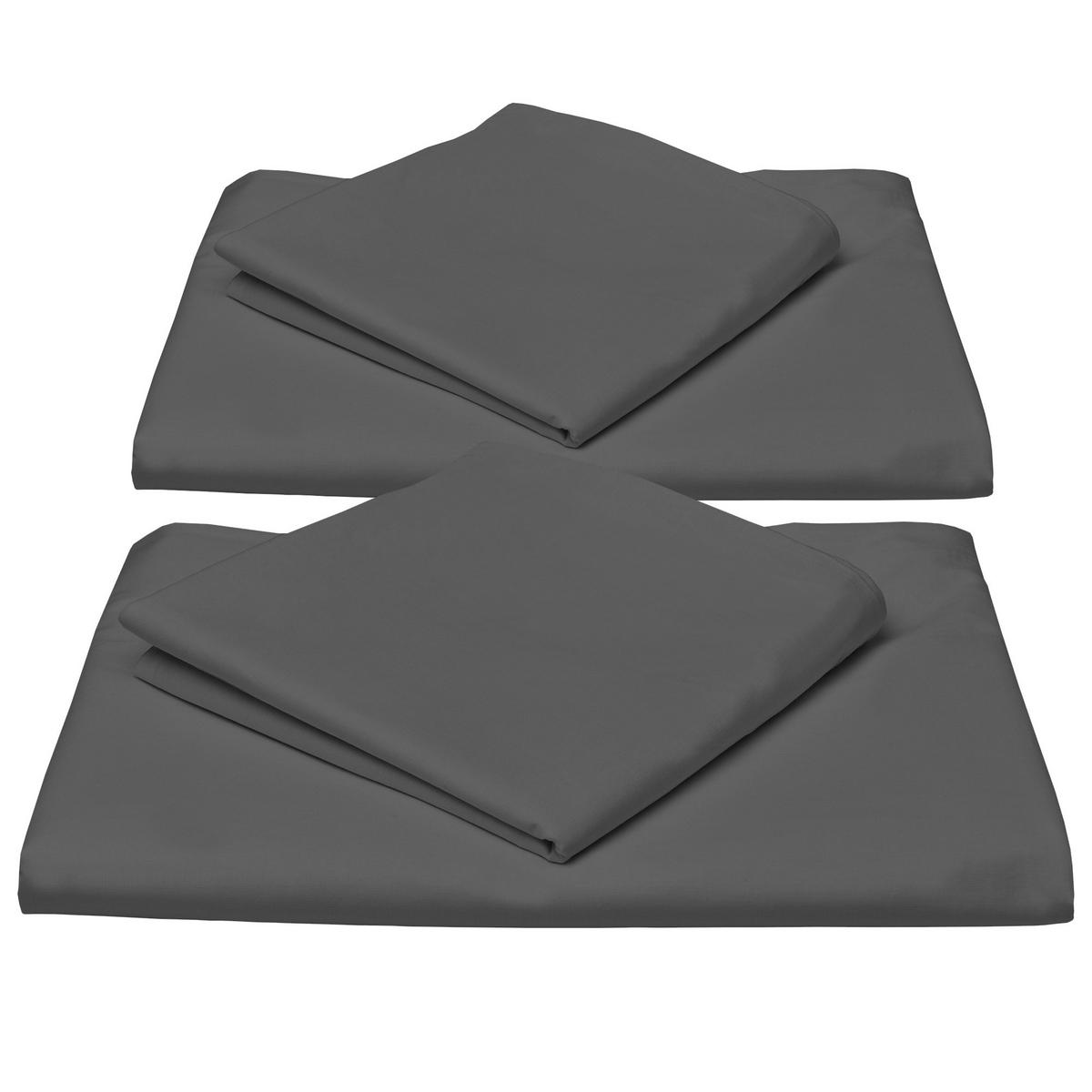 BETTWÄSCHE Julie 155/220 cm + Kissenbezug 80/80 cm Anthrazit Renforcé 2er Set - Anthrazit, Textil (155/220cm)
