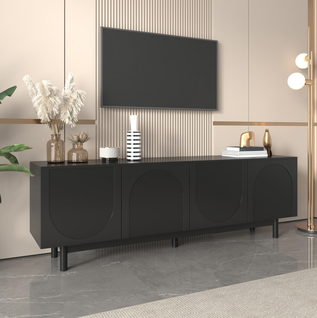 TV-SCHRANK in Schwarz mit 4 Push-to-Open Türen 175/38/56 cm - Schwarz, Holzwerkstoff (175/56/38cm) - Redom