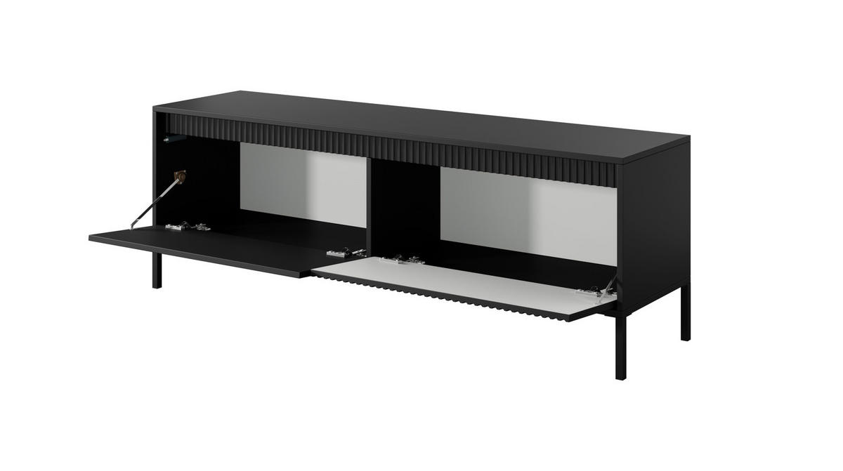 TV-LOWBOARD Ferrato D 153 cm Schwarz - mit 2 Türen und Riffel-Optik - Schwarz, Holz/Holzwerkstoff (153/53/39cm) - Ravio