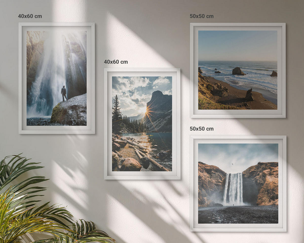 WANDBILDER 4er-Set - 50x50 cm & 40x60 cm Weißer Rahmen - Wasserfälle, Berge, Landschaften, Natur - Weiß, Kunststoff (50/50cm) - ArtPrintCave