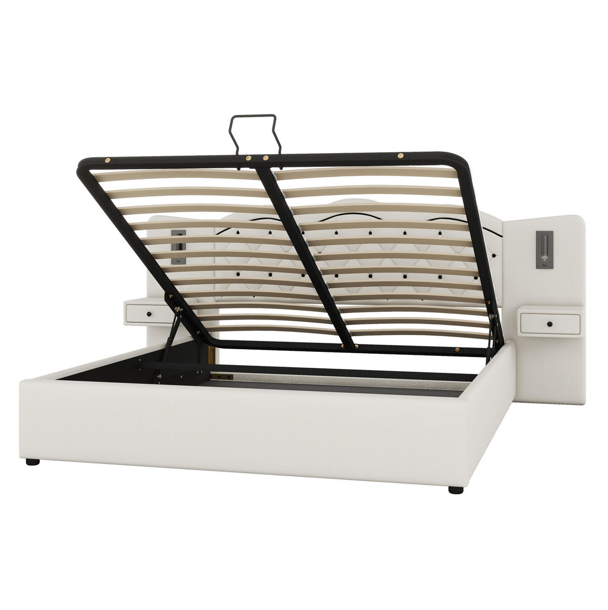 ČALÚNENÁ posteľ 180/200 cm z imitácie ľanu a MDF, béžová, s úložným priestorom a USB - béžová, textil (180/200cm) - BEAOK