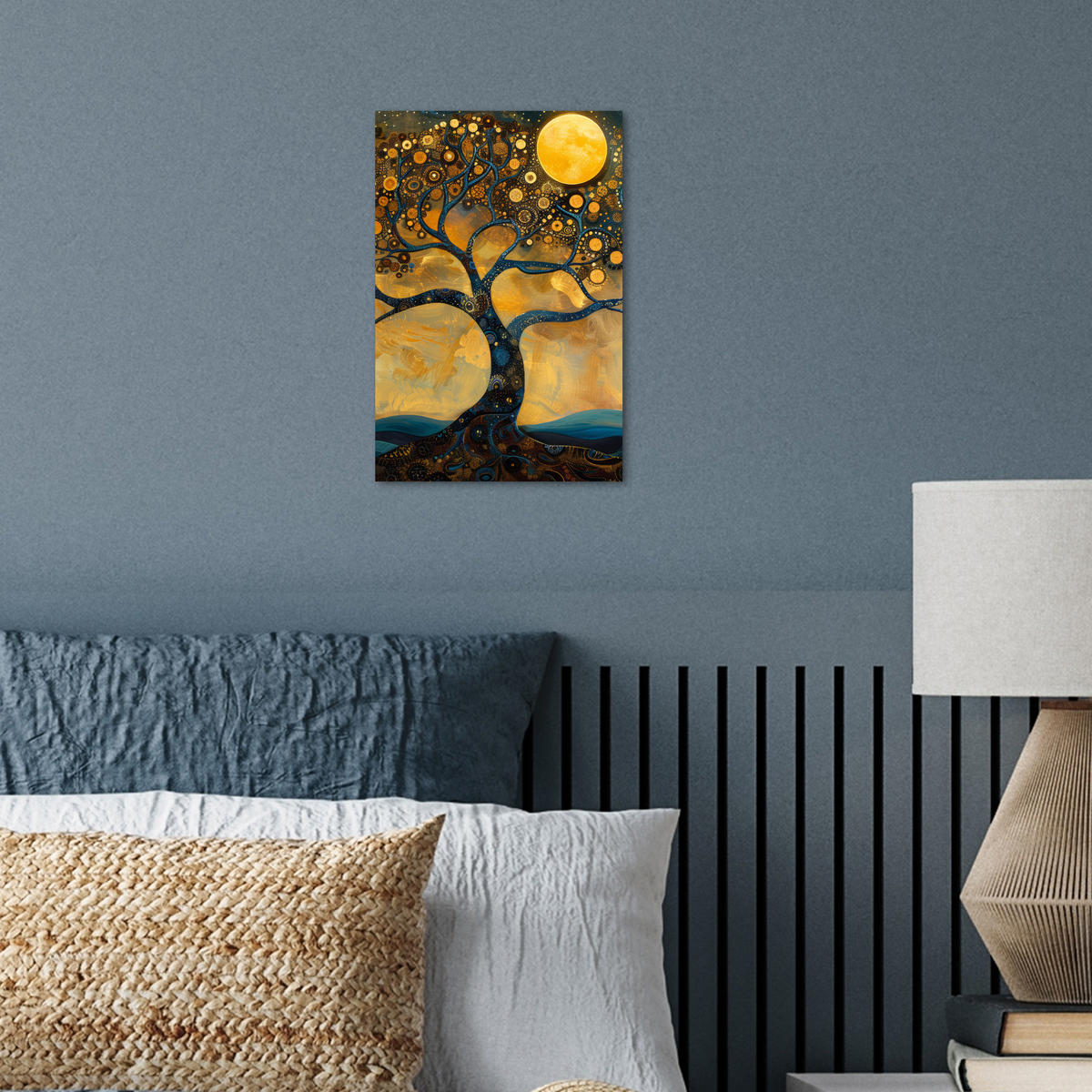 POSTER Baum - Mond - Blumen - Gold - Kunst 20x30 cm - Orange, Papier (20/30/0.1cm) - MuchoWow