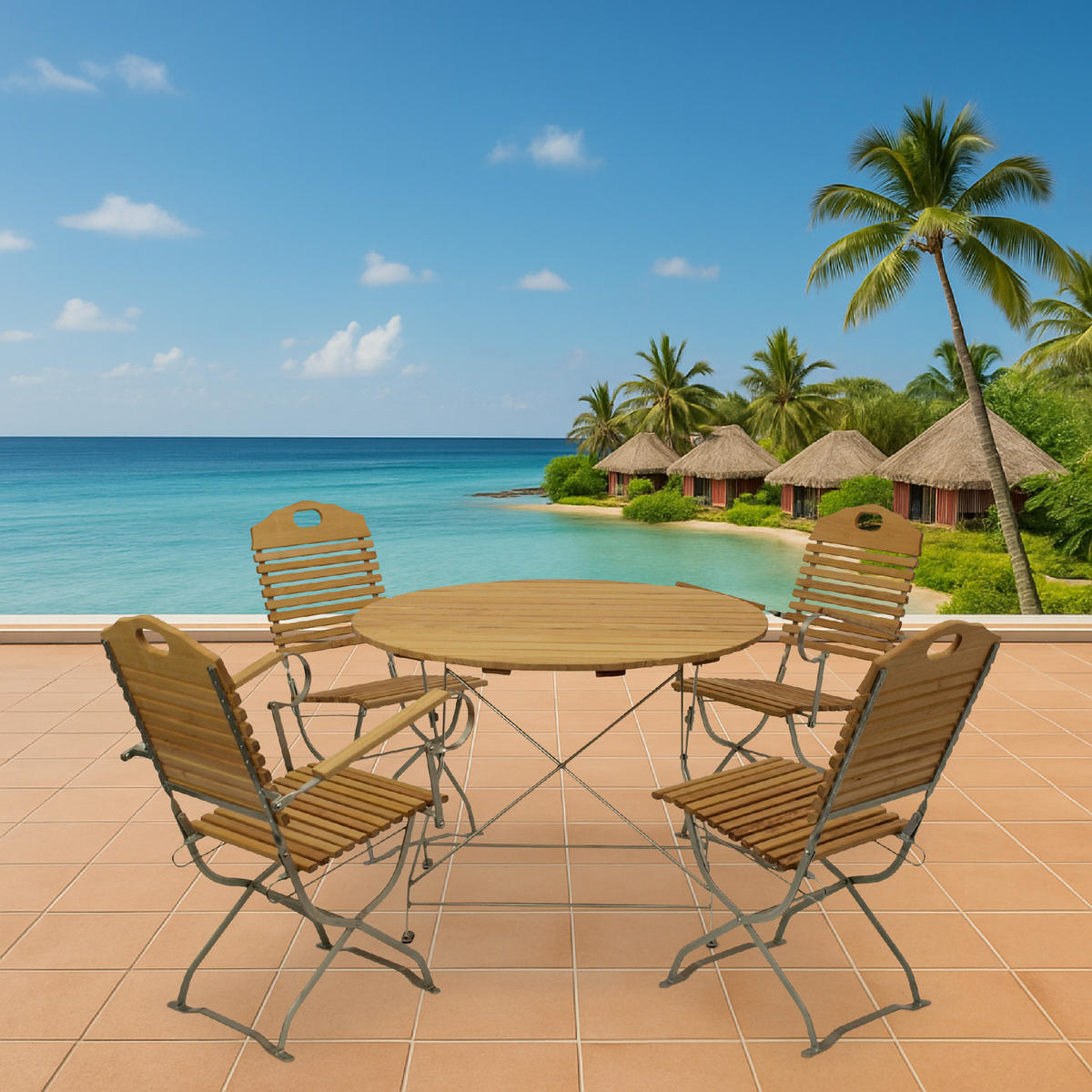 KURGARTEN - GARTEN-GARNITUR Bad Belzig 5-teilig, Gartenmöbelset - Flachstahl verzinkt + Robinie - Grau, Holz - TPFGarden