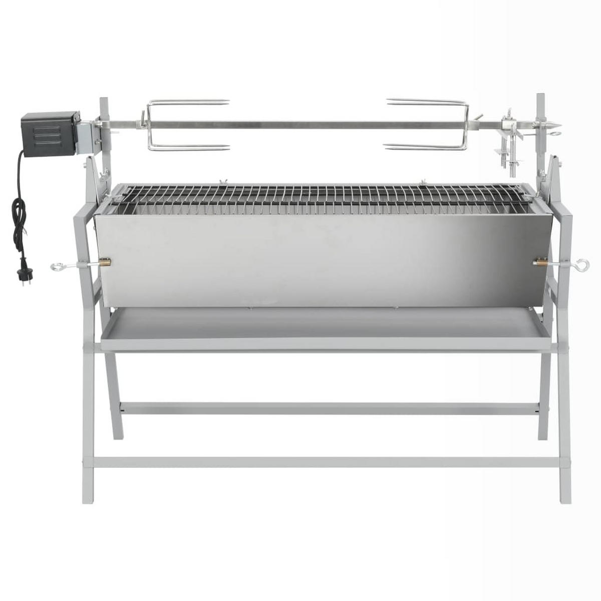 BBQ GRILL mit Drehspieß, 132/55/98 cm, aus Eisen und Edelstahl - Silberfarben, Metall (55/98/132cm) - vidaXL