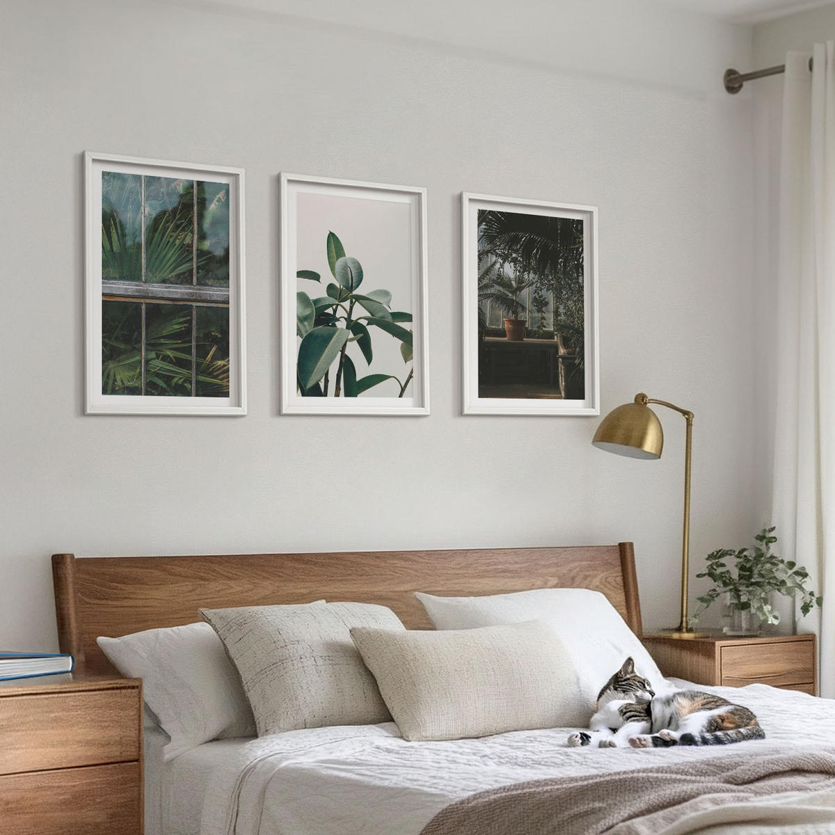 WANDBILDER 3er-Set - 40x60 cm Weißer Rahmen - Grüne Blätter an der Fensterpflanze - Weiß, Kunststoff (40/60cm) - ArtPrintCave