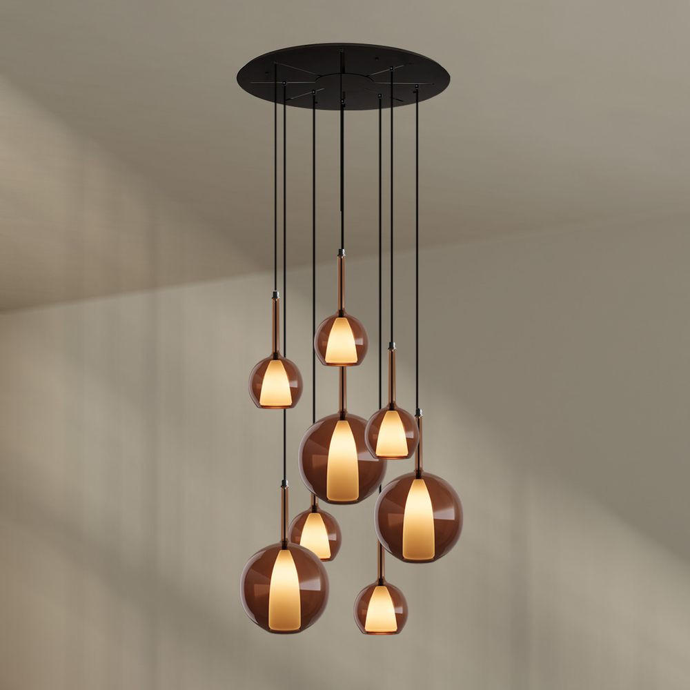 GALERIELEUCHTE Belluna 8-flammig Braun Ø 14/24cm - Braun, Glas (24/24/45cm) - s.luce