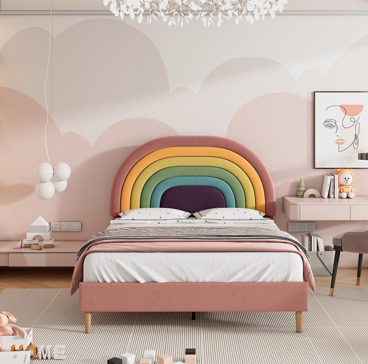 ČALOUNĚNÁ postel 140/200 cm růžová ze sametu s polohovatelným čelem a lamelovým roštem - růžová, textil (140/200cm) - OKWISH