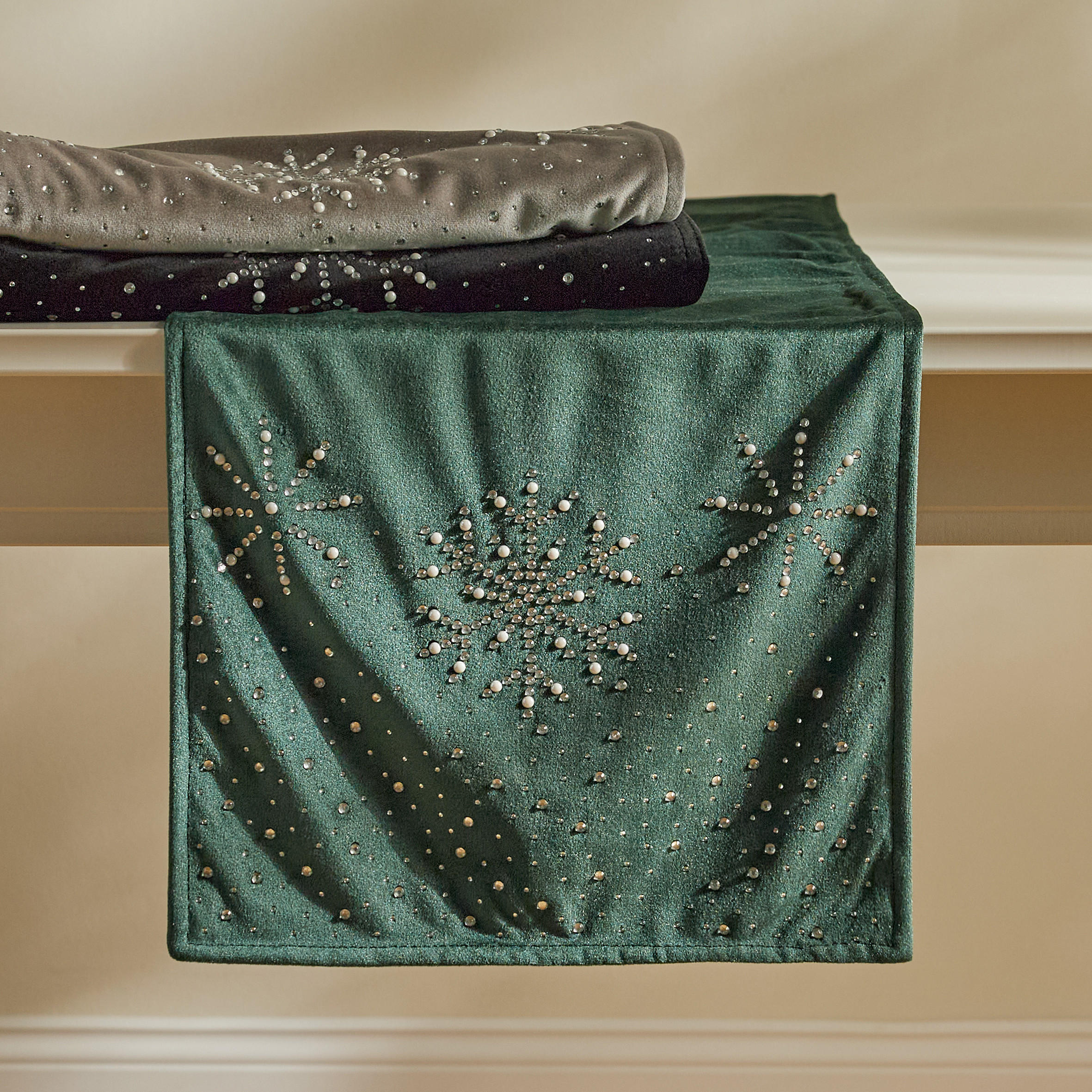 TISCHLÄUFER Bestickter NEVE, 35x180 cm, Grün, Weihnachten Deko Tischdecke, Christmas - Dunkelgrün, Textil (180/35/1cm) - home&you