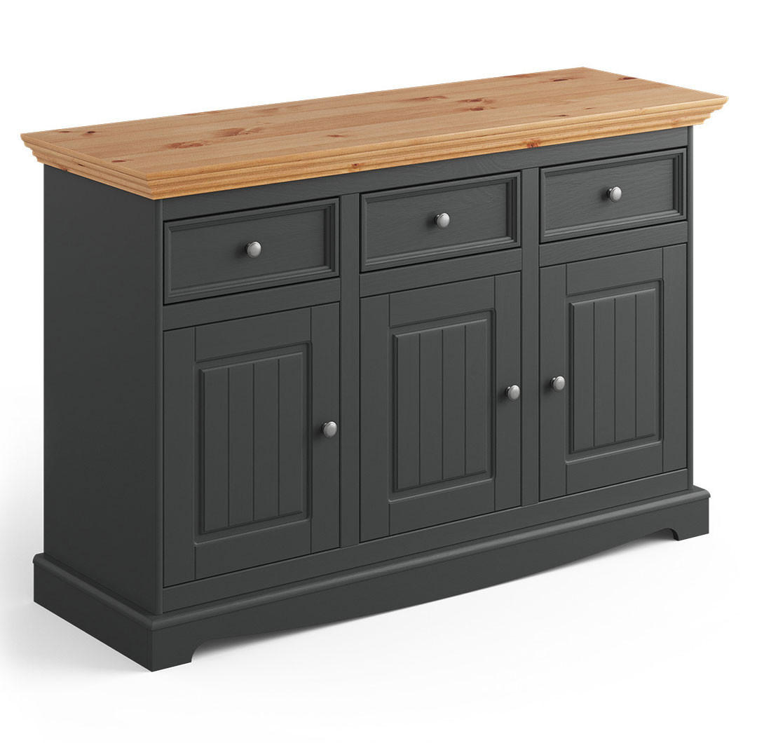 KOMMODE Belluno Elegante Kiefer Natur gebeizt / basaltgrau (RAL7012) lackiert 130 / 45 / 85cm - Grau/Kieferfarben, Holz/Metall (130/85/45cm) - Feldmann-Wohnen