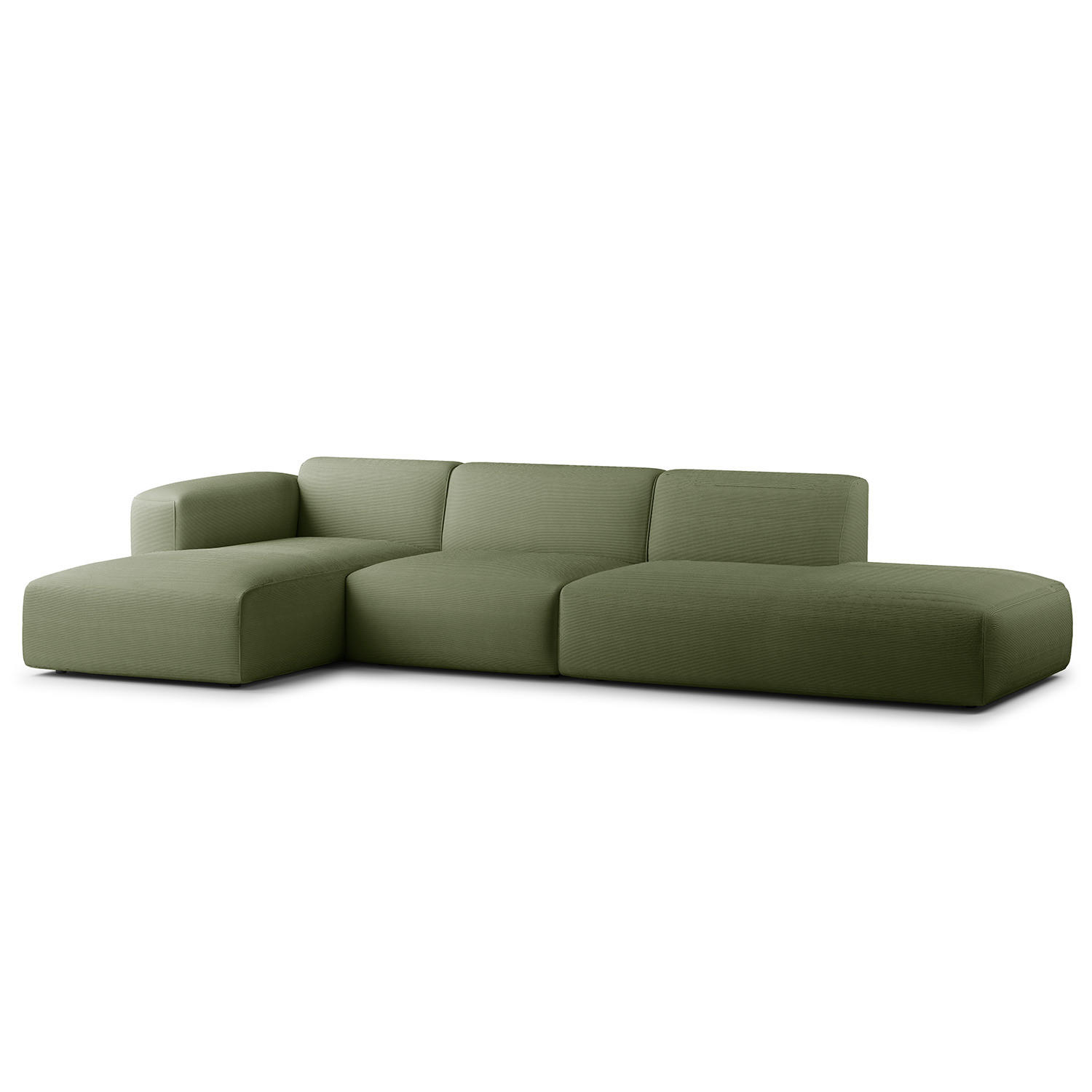 ECKSOFA mit Chaiselongue - Dunkelgrün/Schwarz, Textil (290/173cm) - home24