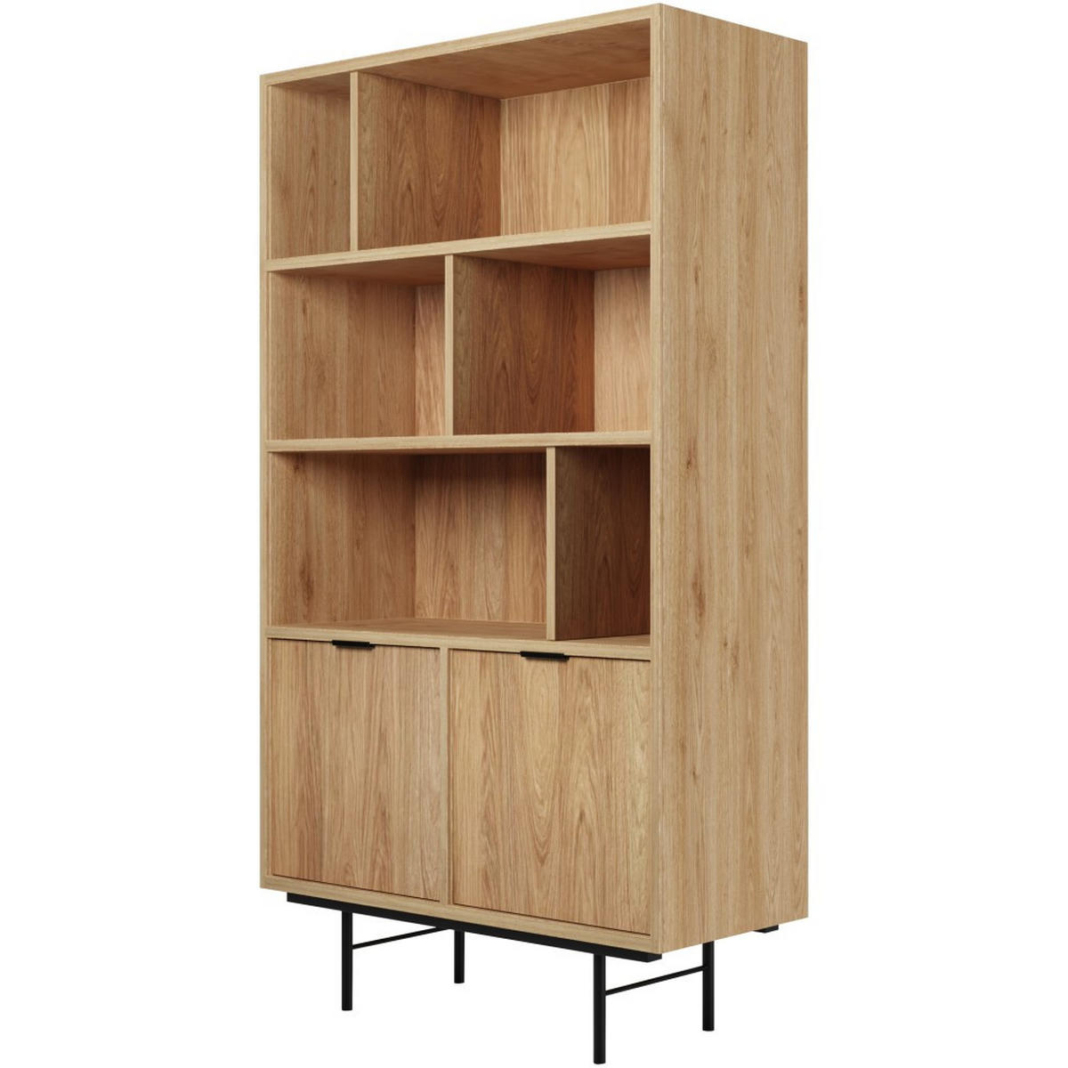 BÜCHERREGAL Evron mit 4 offene Regalböden, Hikora Eiche - Eichefarben/Schwarz, Holzwerkstoff/Metall (90/185/35cm) - Beautysofa