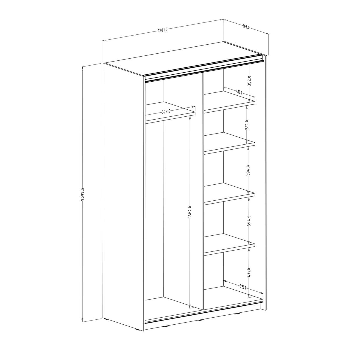 SCHWEBETÜRENSCHRANK BETTINA 120/210/61 cm 2-türig mit Spiegel Weiß - Weiß, Holzwerkstoff (120/210/61cm) - MASSENO
