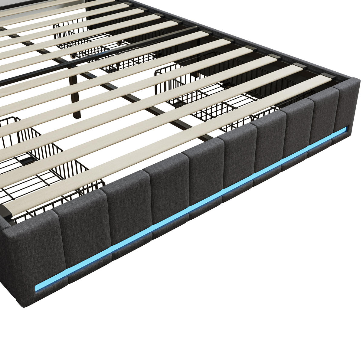 POLSTERBETT 160x200 cm LED 4 Schubladen USB Leinen grau - Grau, Holz (160/200cm) - LEBENLANG