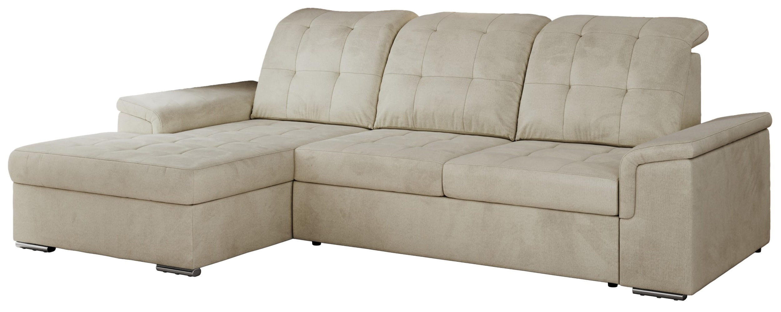ECKSOFA MADRITO L - Beige Velorus - Links - Beige/Silberfarben, Textil/Metall (160/256cm)
