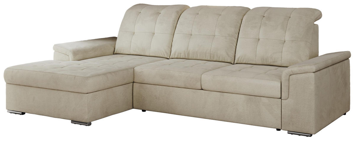 ECKSOFA MADRITO L - Beige Velorus - Links - Beige/Silberfarben, Textil/Metall (160/256cm)