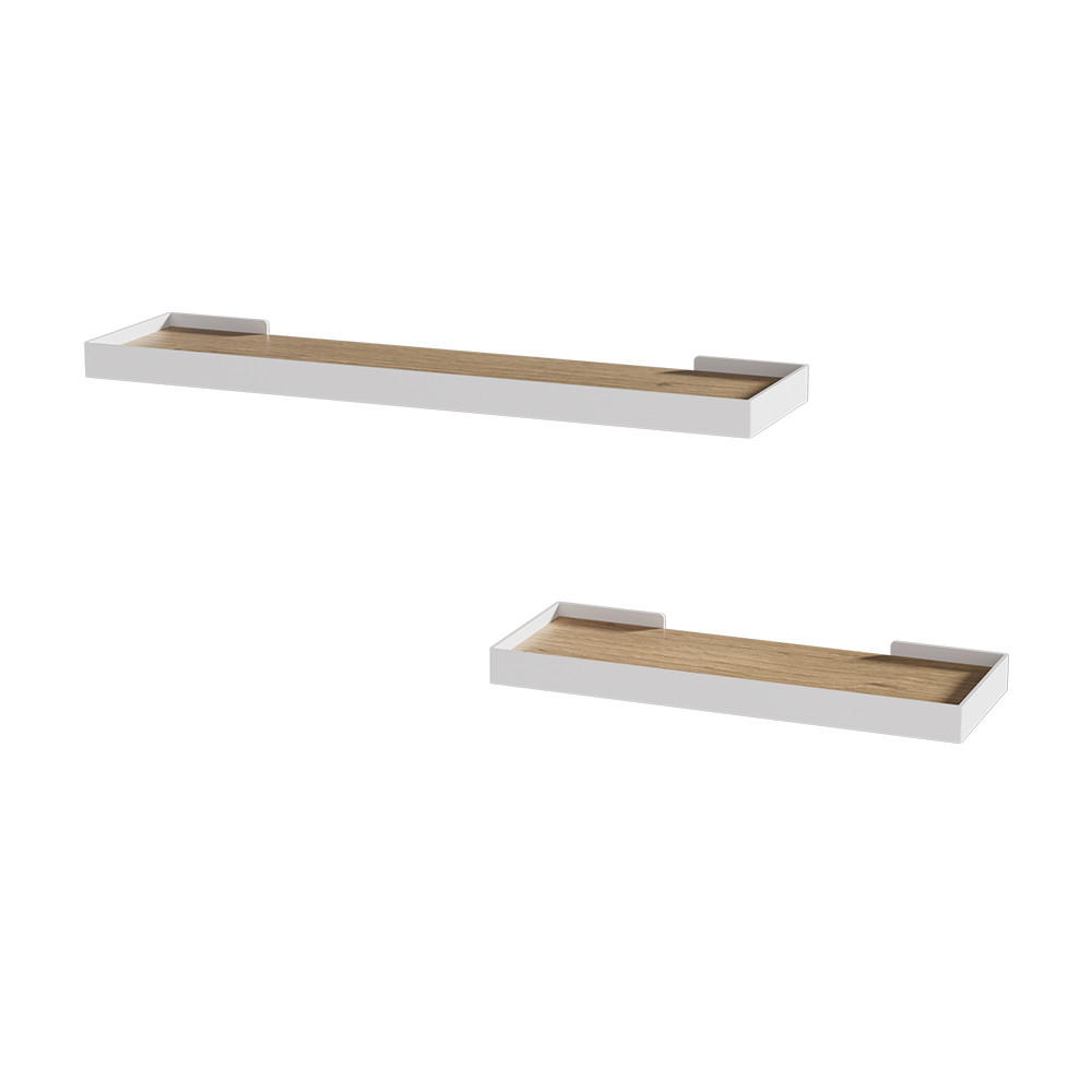 WANDREGAL Erni Weiß/Eiche 60 x 3 cm 2er-Set - Eiche Wotan/Weiß, Holzwerkstoff (60/3/15cm) - Vicco