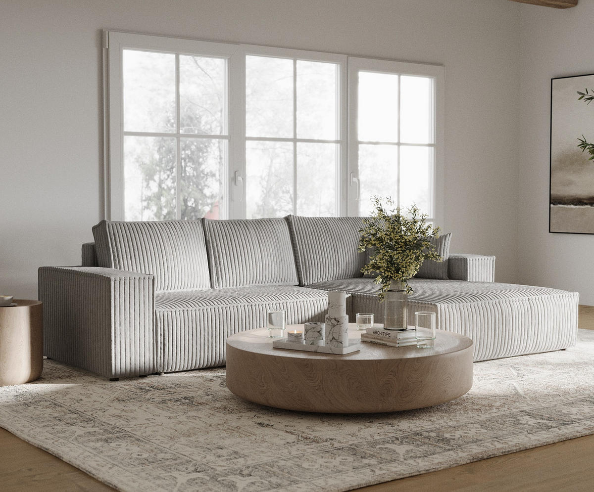 ECKSOFA Maze Grau Plüsch - Rechts Seite - Schwarz/Grau, Holz/Holzwerkstoff (294/185cm) - Maison de Reve