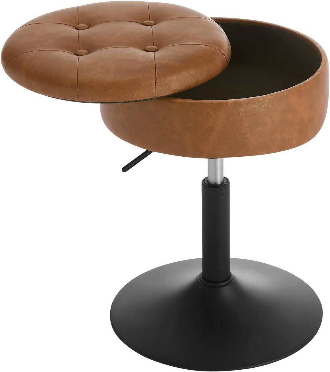 SITZHOCKER mit Stauraum, Kunstleder, Braun - Schwarz/Braun, Textil/Metall (38.5/50/38.5cm) - Woltu