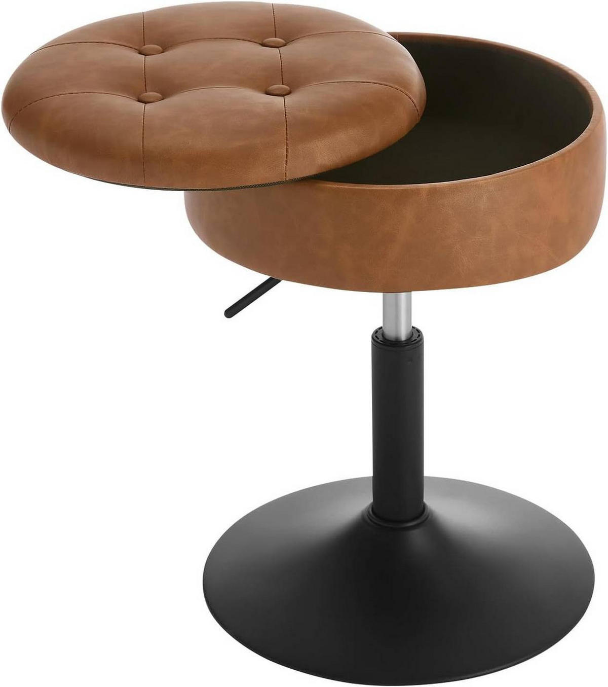 SITZHOCKER mit Stauraum, Kunstleder, Braun - Schwarz/Braun, Textil/Metall (38.5/50/38.5cm) - Woltu