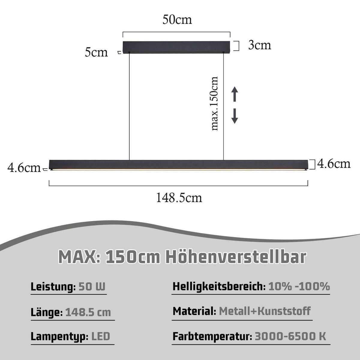 LED závěsné světlo Revak 148,5/4,6/4,6 cm - černá, kov (148.5/4.6/4.6cm) - Nettlife
