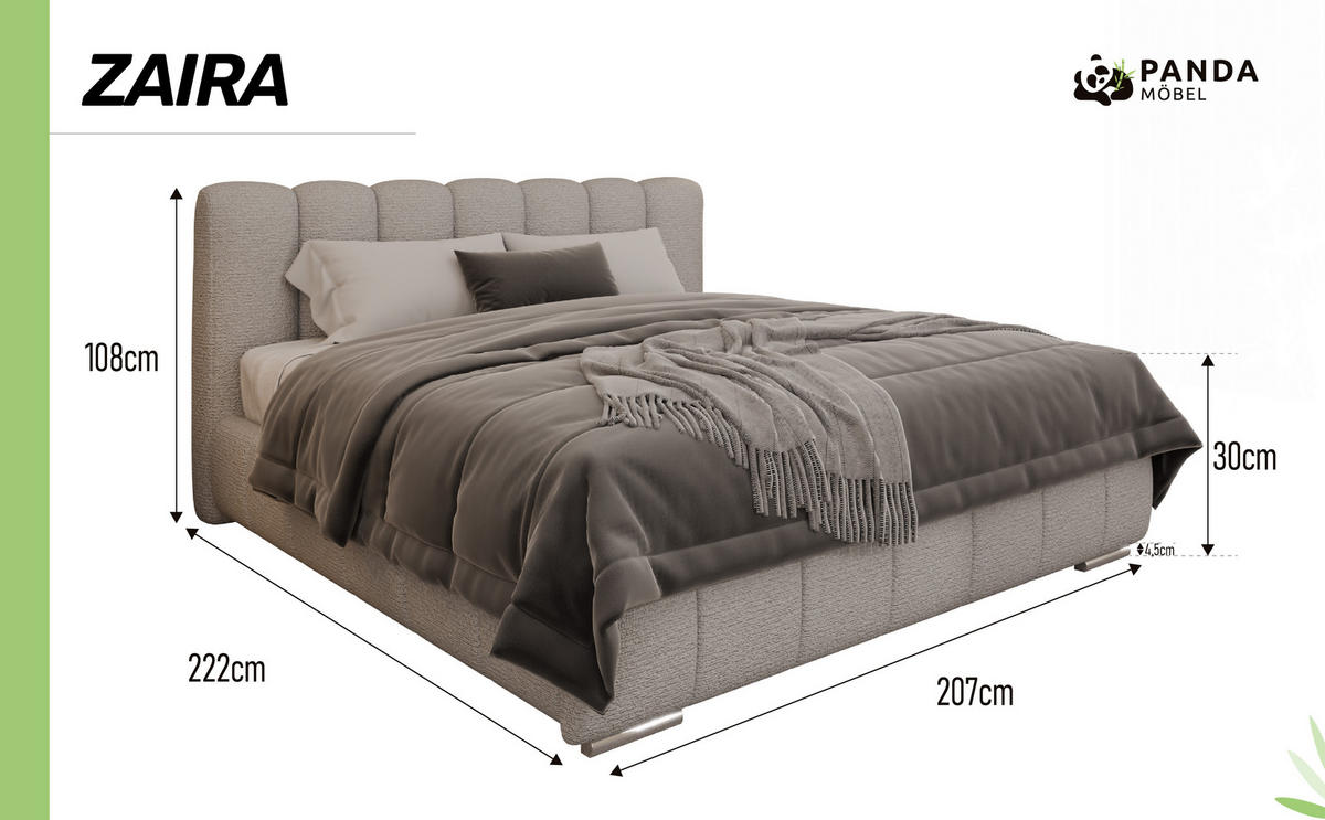 POLSTERBETT Zaira 180x200cm – Elegantes Polsterbett für modernen Wohnstil , ohne matratze, Sandfarben - Sandfarben, Holz (180/200cm) - Panda Möbel