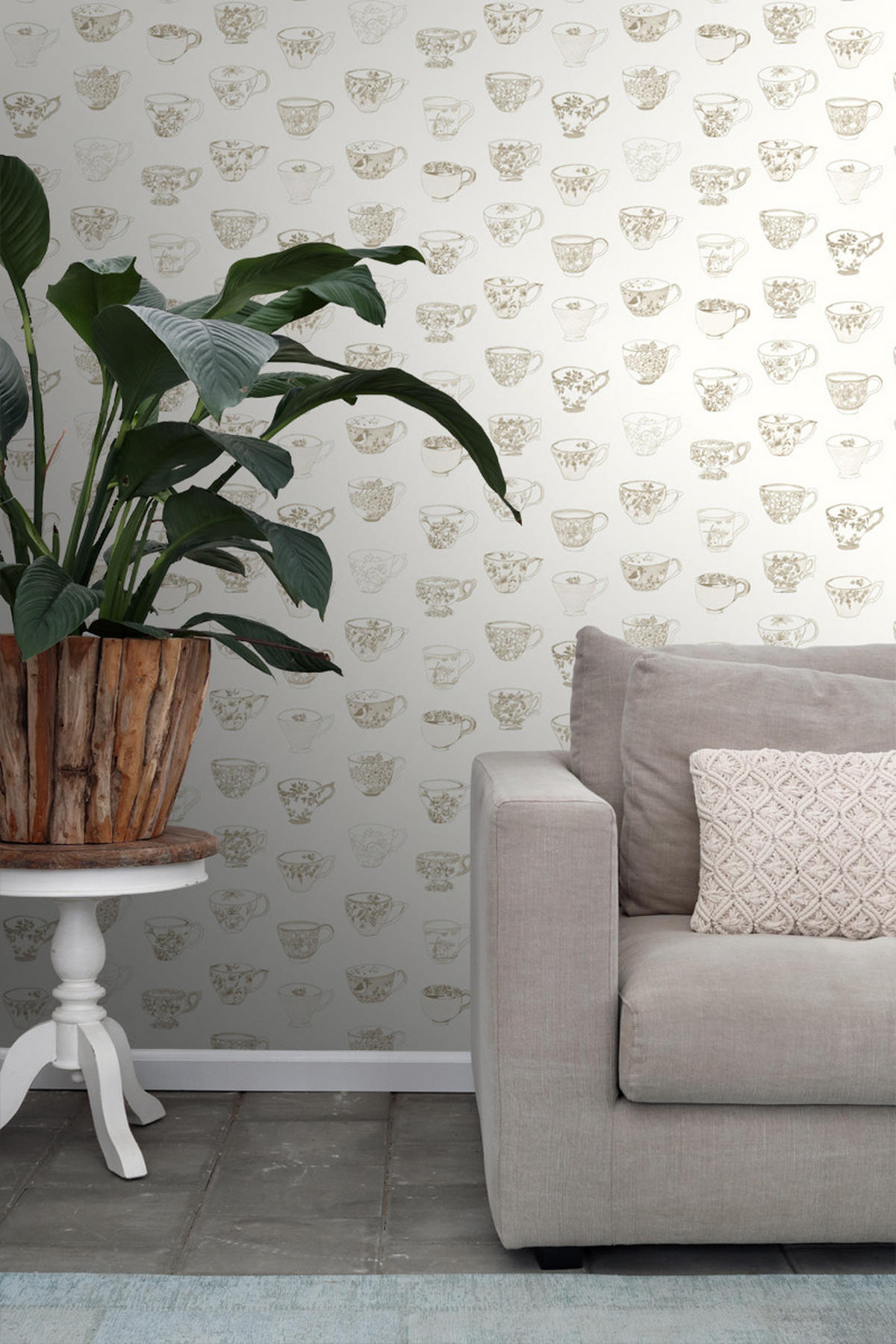 TAPETE Tassen und Untertassen 53 cm x 10.05 m - Beige, Papier (53/1000cm) - ESTAhome