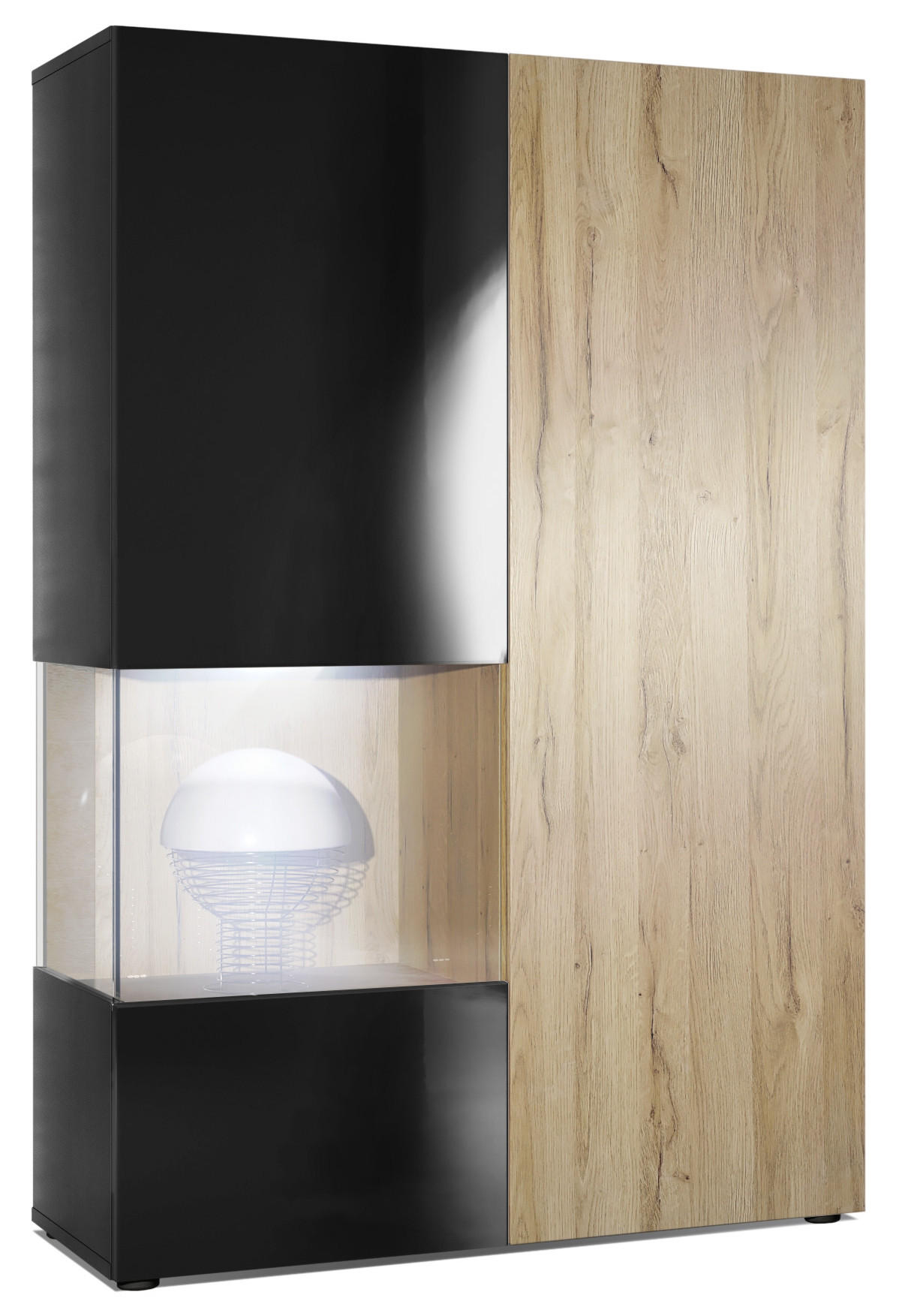 VITRINE Morena Tür und Einsatz in Eiche Natur - Eichefarben, Holzwerkstoff (91.5/136.5/37cm) - Vladon