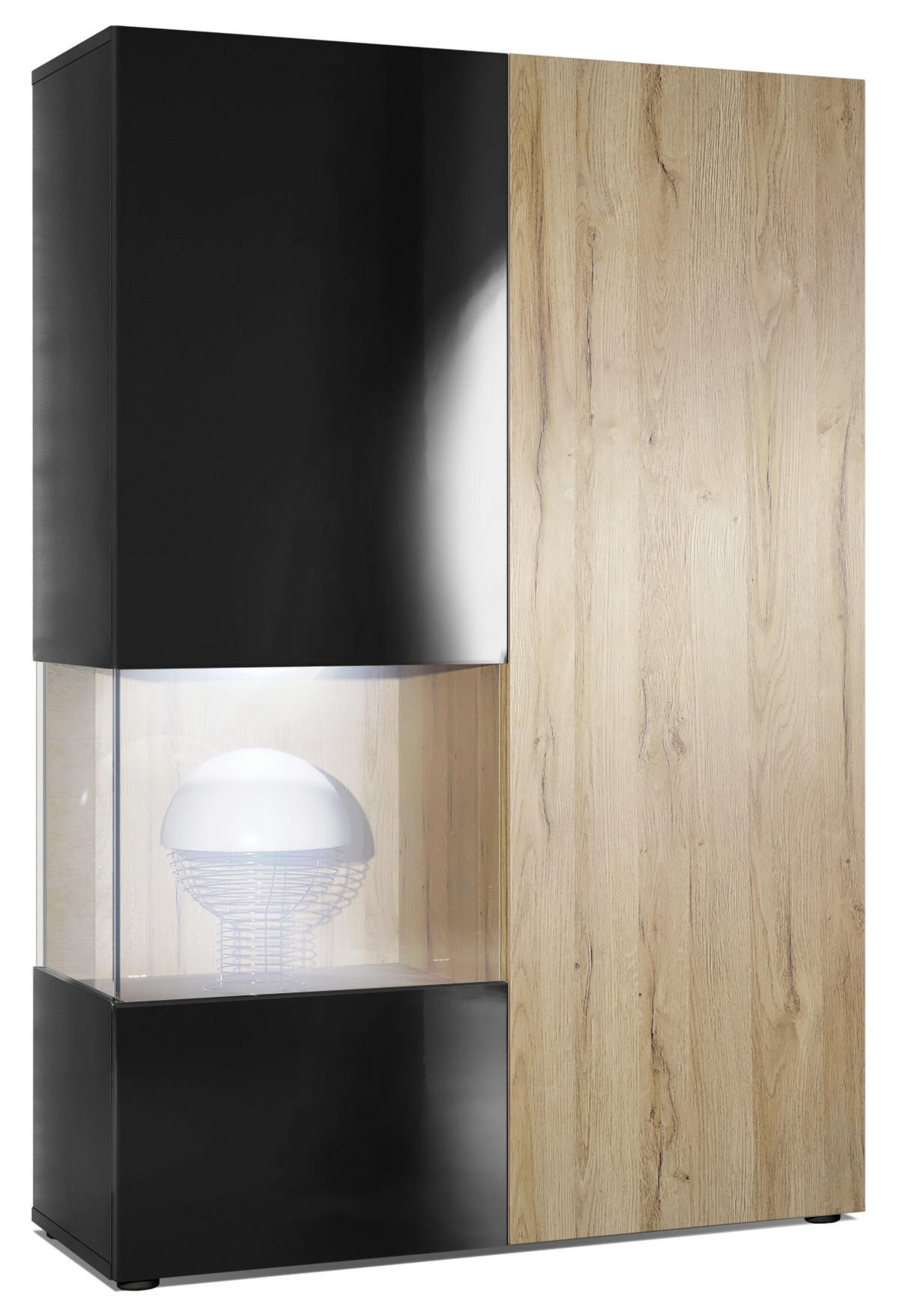 VITRINE Morena Tür und Einsatz in Eiche Natur - Eichefarben, Holzwerkstoff (91.5/136.5/37cm) - Vladon