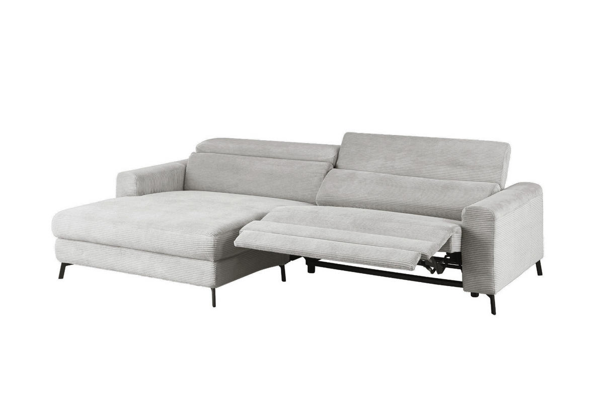 ECKSOFA LAISKA Hellgrau Cord Relaxfunktion - Hellgrau/Schwarz, Textil/Metall (282/177cm) - KAWOLA