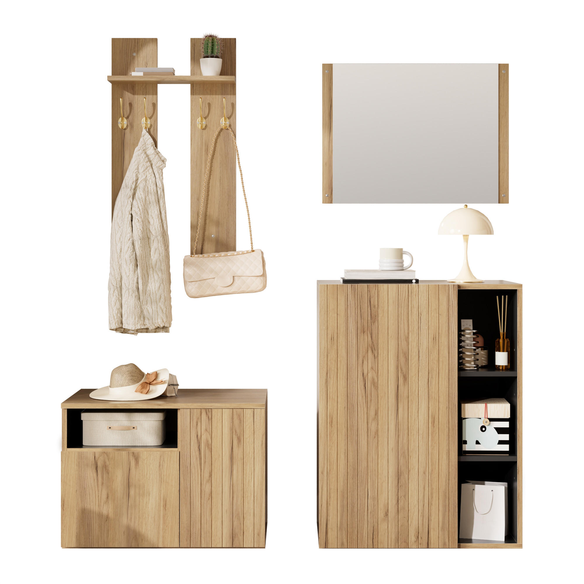 Flieks Garderobe Schwarz, Natur 120x123x35 cm