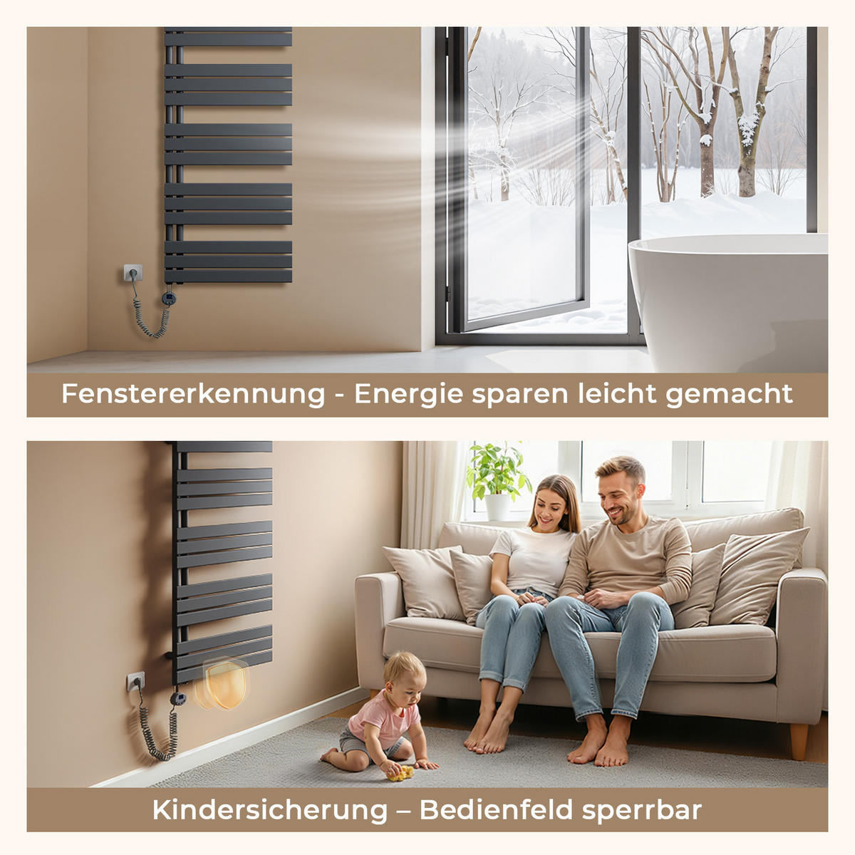 HANDTUCHHEIZKÖRPER 104,1/40 cm anthrazit elektrisch 400 W mit WLAN-Thermostat - Anthrazit, Metall (40/104/5.9cm) - S'AFIELINA