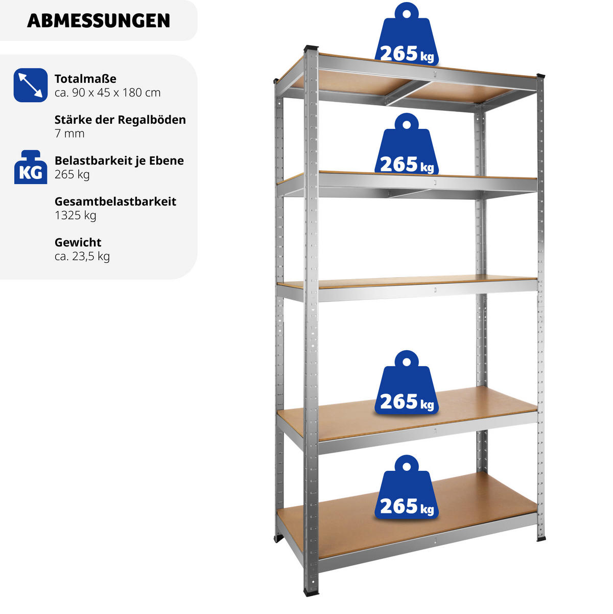 SCHWERLASTREGAL ,schnelle Montage,silber - Silberfarben, Metall (45/180/90cm) - tectake