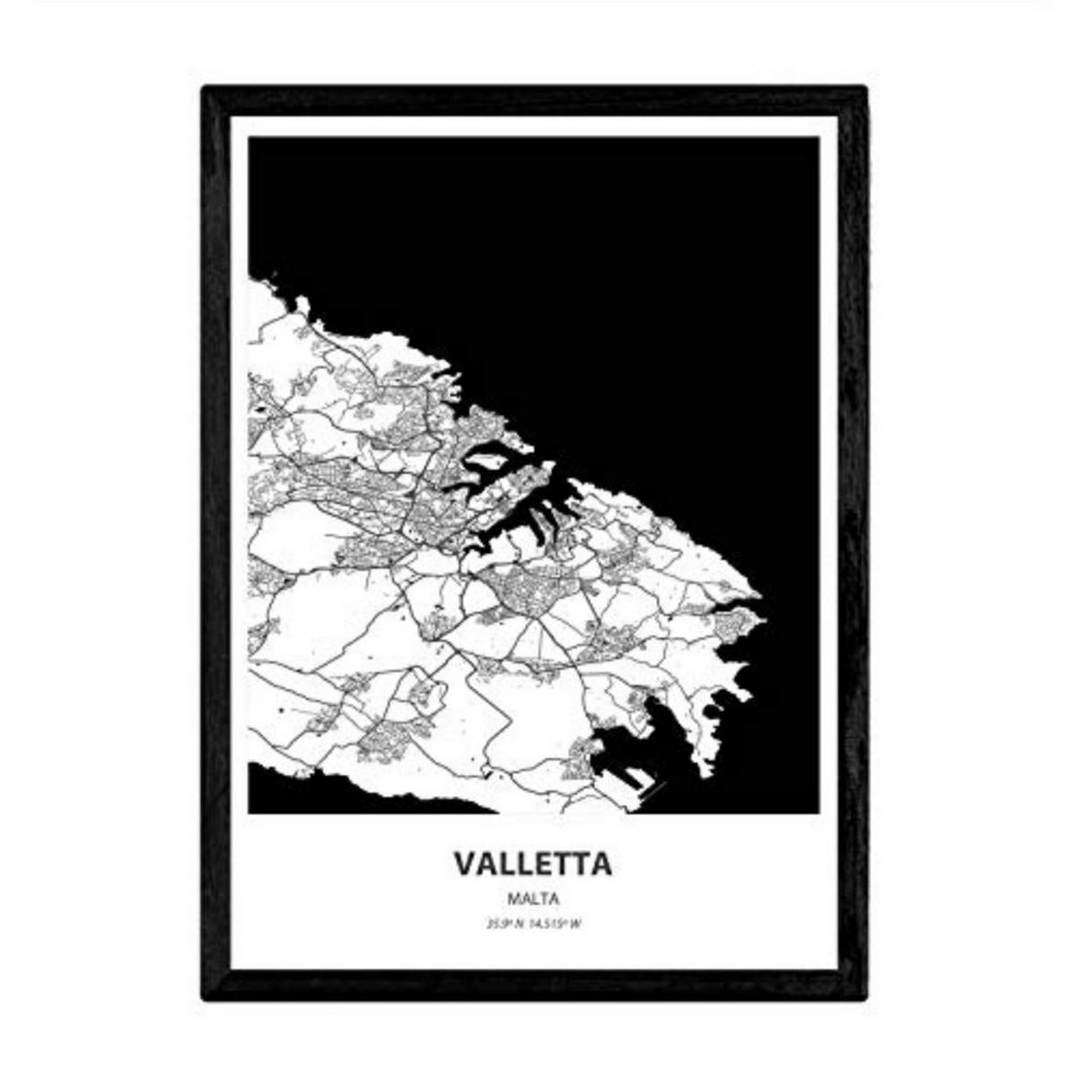 POSTER Karte Von Valletta - Malta A4 Rahmenlos - Klar, Papier (29.7/5/21cm) - Nacnic