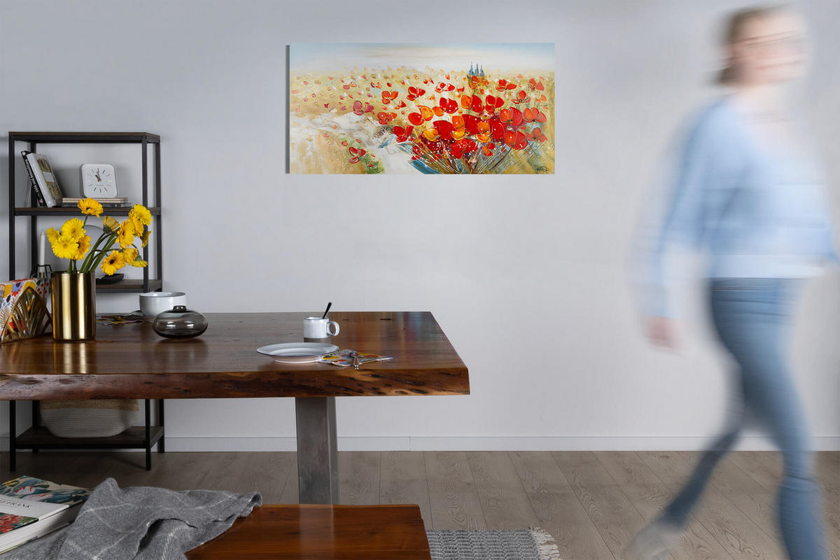 ÖLGEMÄLDE 120/60 cm - Beige/Rot, Holz/Textil (1.74/60cm) - KUNSTLOFT